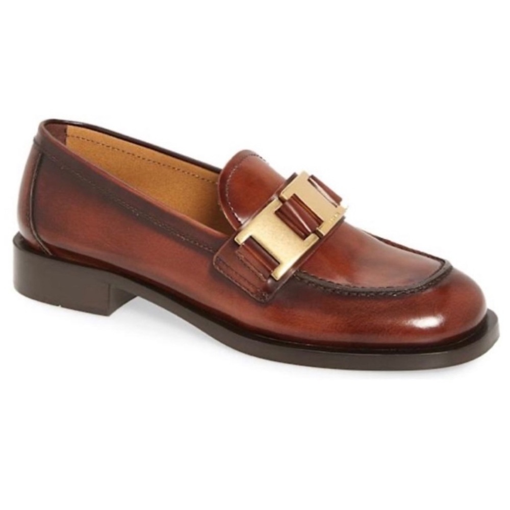 Prada Brown Leather and Golf Hardware Loafers - size 39